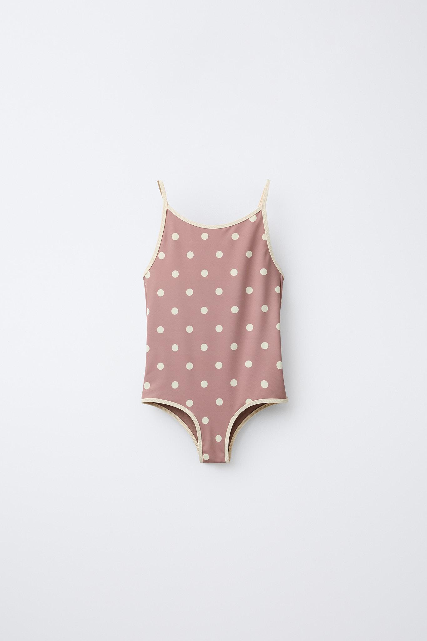 6-14 ANS/ MAILLOT DE BAIN À POIS ET LISERÉS CONTRASTANTS